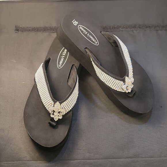 KRISTEN!S KLOSET CRYSTAL FLIP-FLOP GLITZY WOMEN'S WEDGE SANDALS - Picture 12 of 14